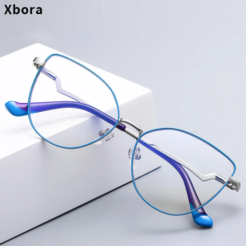 Xbora Alloy Glasses Frame Women's Retro Cat-eye Prescription Eyeglasses Trendy Colors Myopia Optical Prescription Glasses 3043