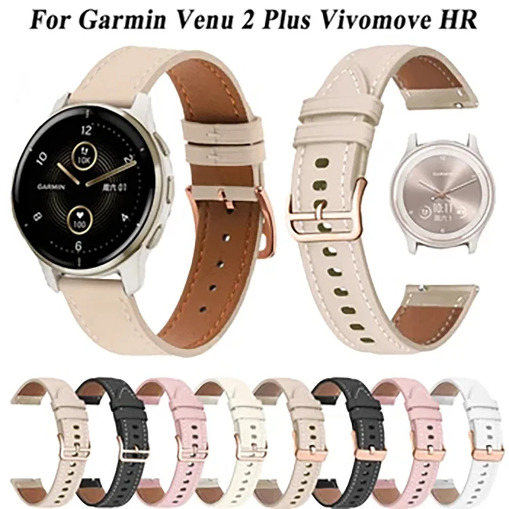 20mm PU Leather Watch Strap For Garmin Venu Sq 2 Music Venu 2 Plus Forerunner245 645 55 Vivoactive 3 Vivomove HR Bands Bracelets