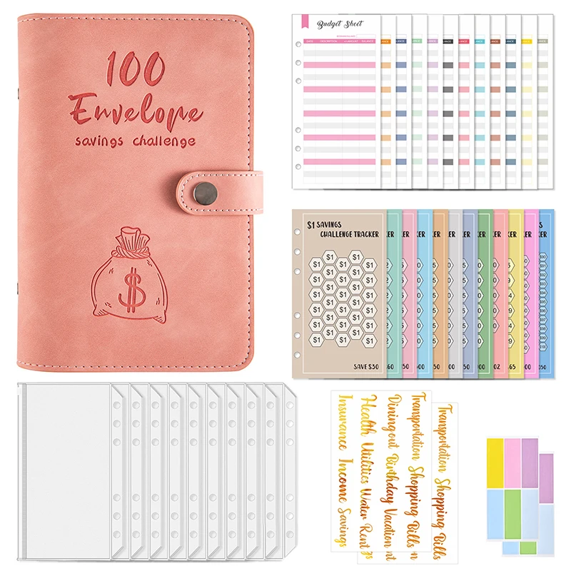 100 Days Saving Money Envelope Challenge Binder Savings Book Loose-Leaf Notebook Transparent Binder Cash Budget Organizer