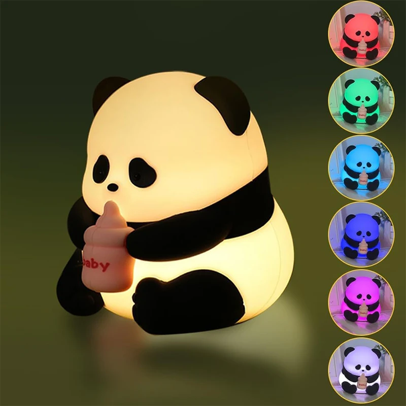 Niedliche Panda-Nachtlichter aus Silikon, wiederaufladbare LED-Nachtlichter mit Tierdekor, Kawaii für Geburtstagsgeschenke/Schlaf,