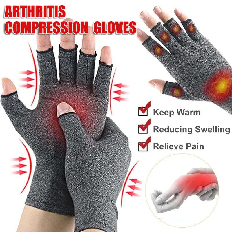 Fingerless compression gloves relieve hand discomfort rheumatic hand pain stent corrective hand massager