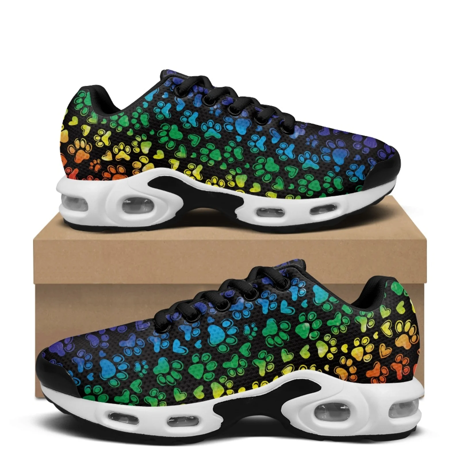 PENSTROLL Rainbow Paw Print Athletic Fashion Shoes Mesh Running Tennis Shoes Breathable Lace-up Sneakers for Men