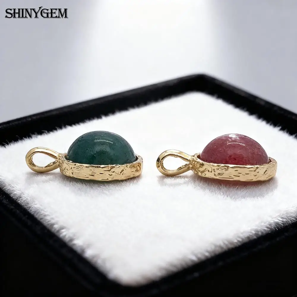 SHINYGEM 12 مللي متر المرأة الجولة الكريستال الطبيعي حجر الزبرجد روز كوارتز المعلقات أنيقة مجوهرات نسائية قلادة مطلية بالذهب