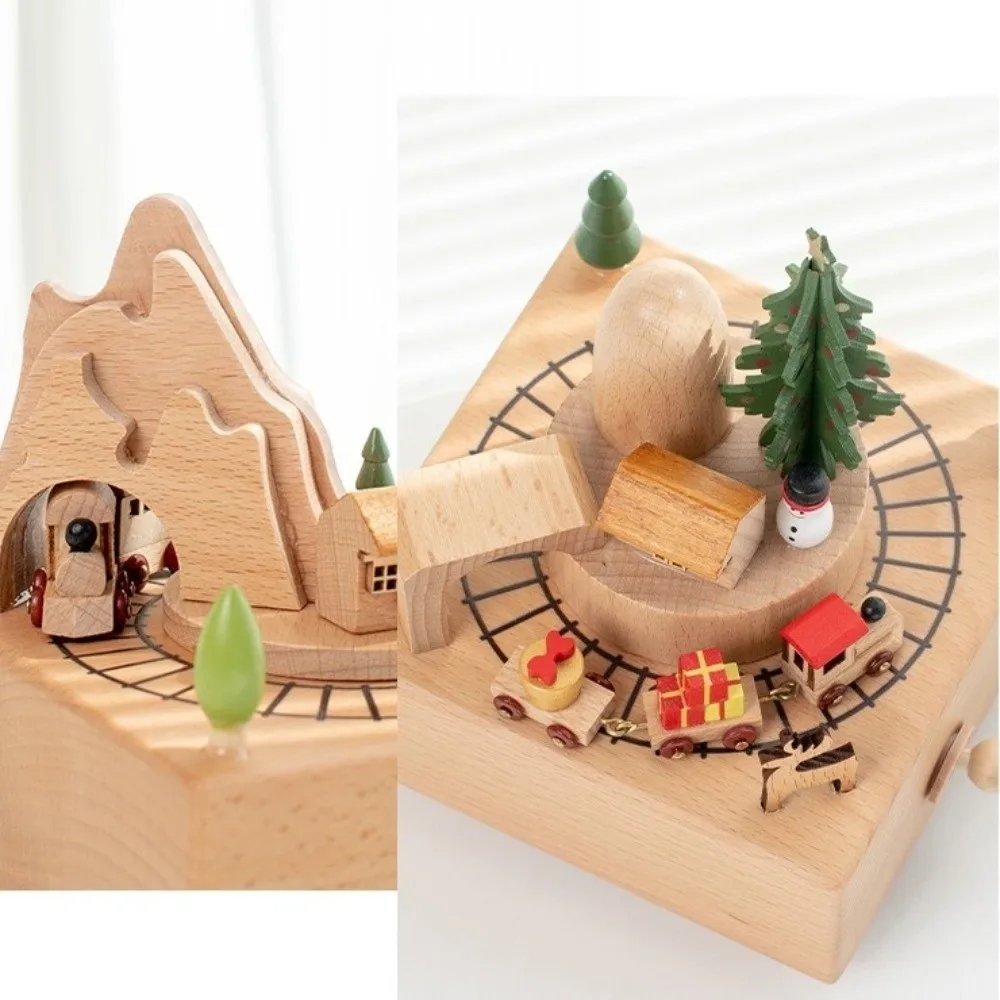 Mechanical Wood Craft Wooden Music Box Carousel Retro Rotary Music Box Music Box Ornaments Children