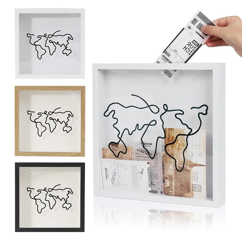 Adventure Archive Box Travel Shadow Box Photo Frame Memory Box for Ticket Stamp Collection Holder Money Saving Boxes alcancia