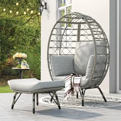 Outdoor Egg Chair with Ottoman  Cushion Rattan  Wicker Chair PE for Patio, Garden, Backyard, Porch