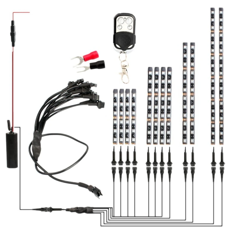 แถบไฟสร้างบรรยากาศสำหรับรถมอเตอร์ไซค์12ชิ้นแถบไฟสีสันสดใสไฟ LED RGB เรืองแสงนีออนพร้อมรีโมท