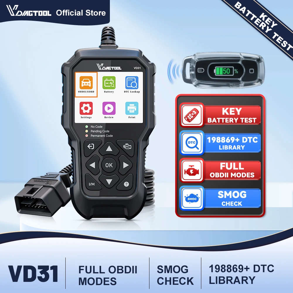 VDIAGTOOL VD31 OBD2 сканер автомобильный диагностический инструмент с ключом тестер батареи проверка считывателя кодов двигателя для всех автомобилей OBDII 1996+