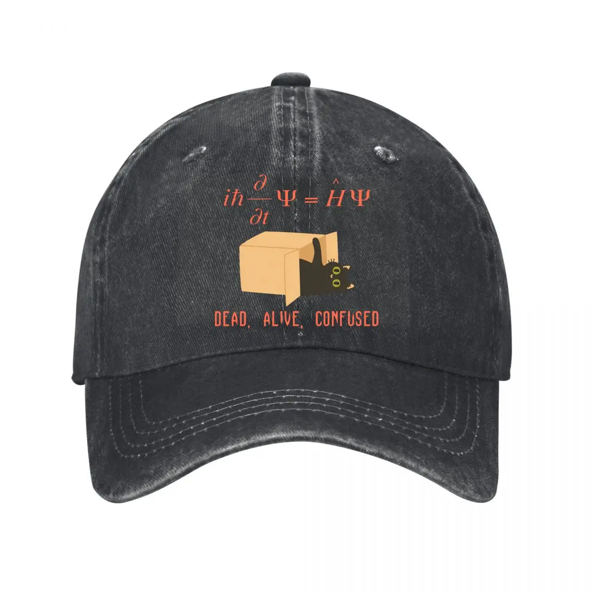 Casquette de baseball Hip Hop à motif chat 'Dead Alive Confused' et équation de Schrödinger, thème physique quantique, effet délavé, chapeau de soleil