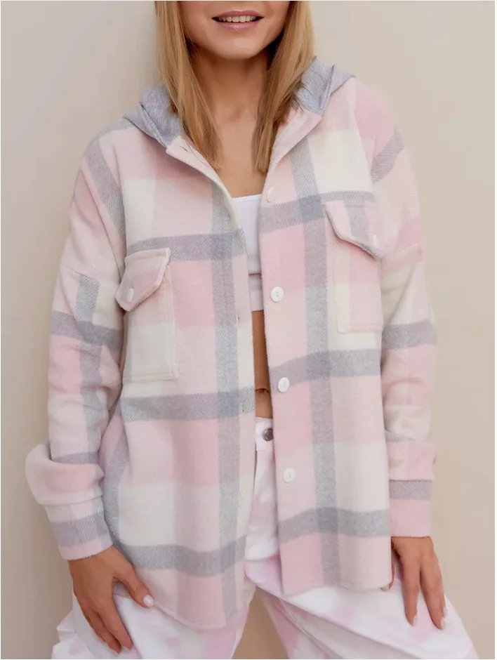 

Женские клетчатые толстовки с длинными рукавами, шерстяной кардиган, пальто, осенняя свободная верхняя одежда, удобная повседневная стильная куртка с карманами, осень