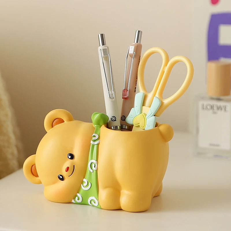 

Cute Butter Bear Pen Holder Emotional Stability Healing Ornament Office Desktop Workstation Ornament