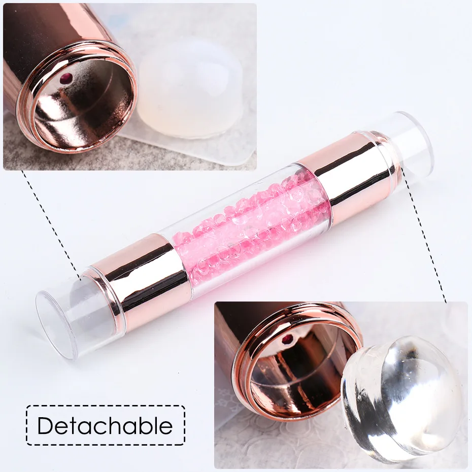 3Pcs Rhinestone Nail Stamp Set Dual-Ended Silicone Head with 2 Scrapers Milky White Transparent DIY Manicure Tools
