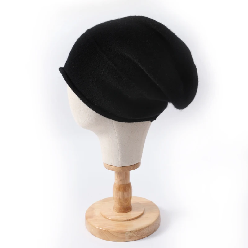 Autumn Winter Unisex Beanie 100% Pure Wool Rolled Edge Warm Ear Protection Thick Knitted Cold Hat Versatile Beanie Slouchy Hat