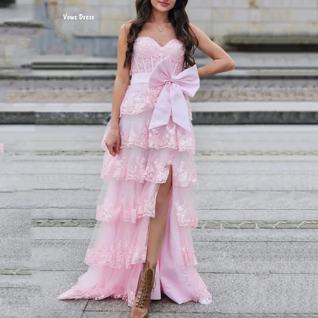 

Vows Line A Evening Dresses for Special Occasions Bow Custom Made Elegant Wedding Guest Dresses for Luxury Party Layered Formula