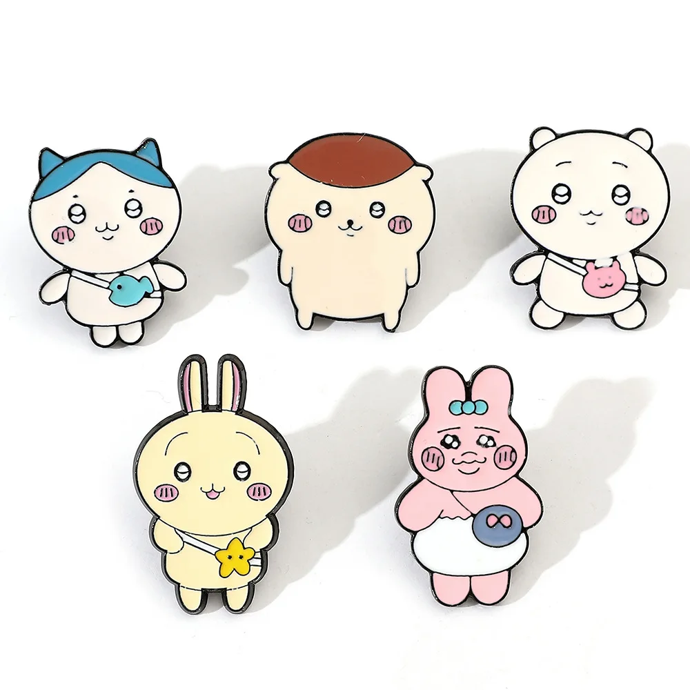 

1 Set Chiikawa Hachiware Usagi MetalBrooches Cute Anime Couple Pins Collar Lapel Pin Bag Decor Badges Jewelry Trinkets Gift