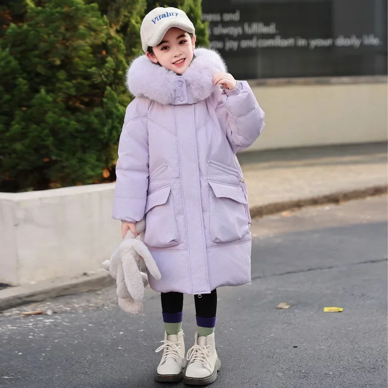 

Duck Down Jacket for Girl 2024 New Kids Winter Snowwear Hooded Long Coats Thick Warm Jacket Children Casual Overcoats Clothes