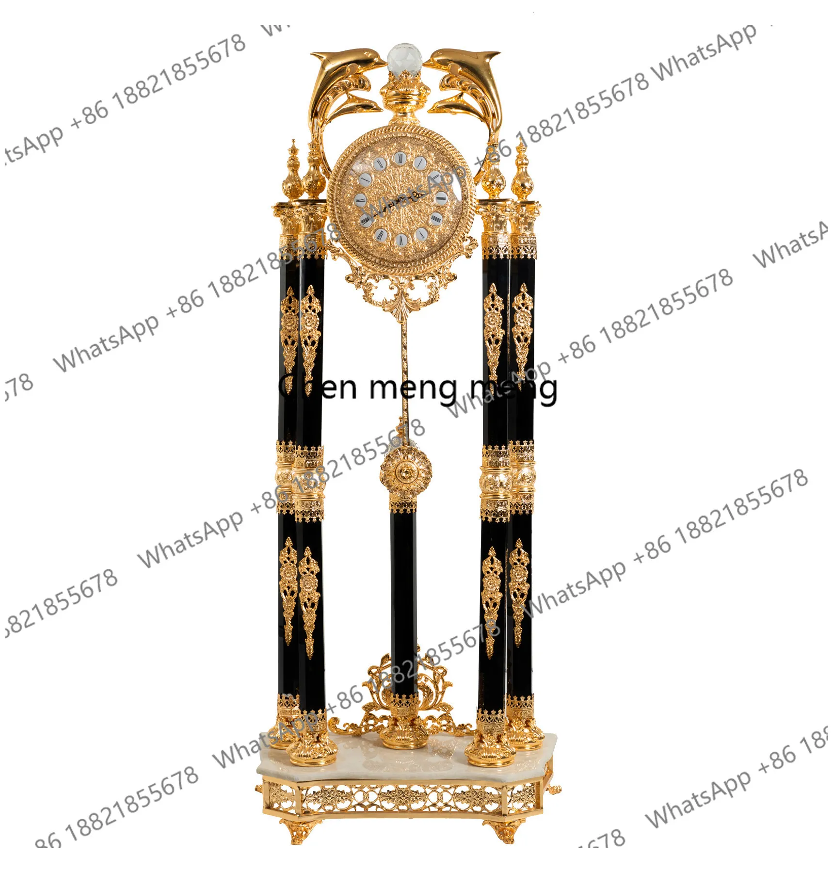 European quartz movement villa living room high-end mechanical floor clock, classical luxury black crystal copper vertical clock