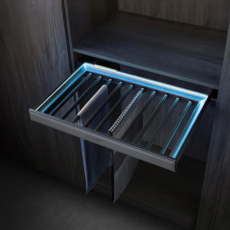 Jewelry Cassette Light Emitting Diode Light Pull Out Trouser Rack Wardrobe Furniture Pull Out Trouser Rack
