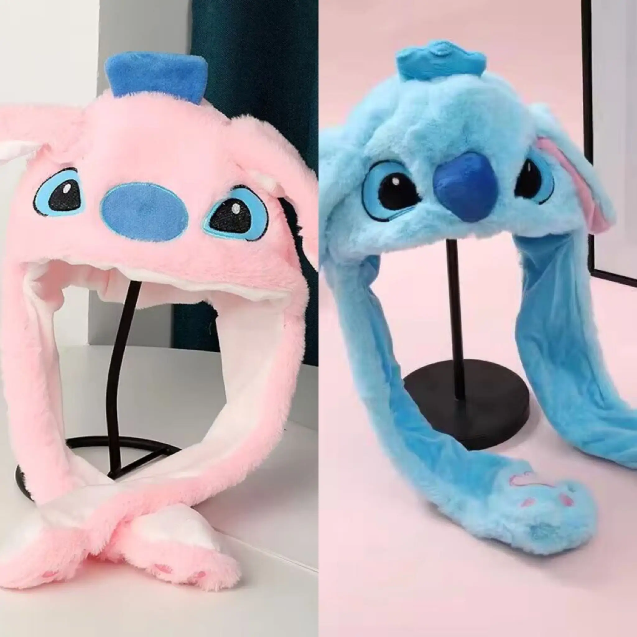 Kawaii Disney Stitch Glowing Plush Ear Moving Jumping Rabbit Hat Funny Glowing Ear Moving Bunny Hat Cosplay Christmas Party Hat