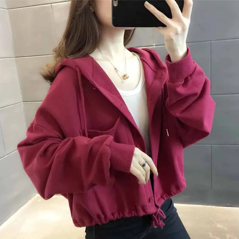 

Women Early Spring Korean Hooded Hoodie Fashion Cardigan Jacket Female Spring Autumn Loose Fitting Fashion Versatile Hoodie Coat