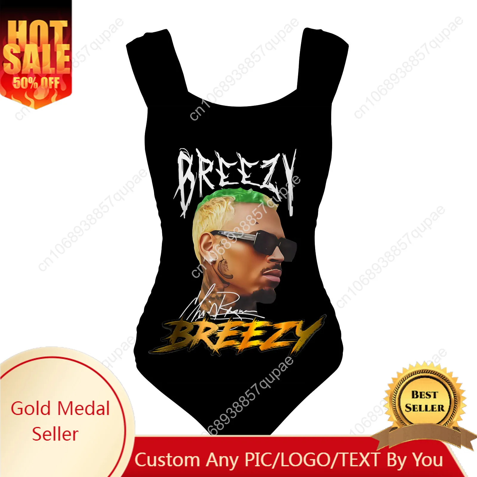 Chris Brown Rapper One Piece ชุดว่ายน้ําสายรัดกว้างผู้หญิงชุดว่ายน้ําชุดว่ายน้ํา Pool Party Beach เซ็กซี่บิกินี่ปรับแต่ง Beachwear
