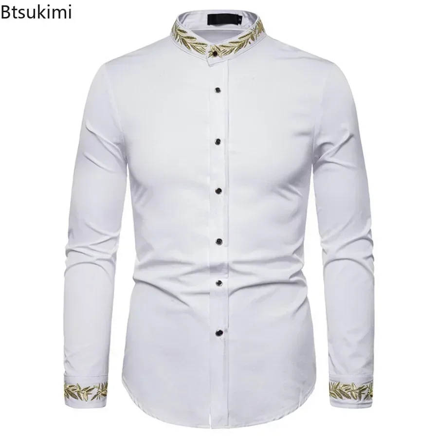 2024 Men\'s Summer Casual Long Sleeve Shirts Slim Fit Turn Down Collar Shirts Formal Office Business Shirts for Men Tops Big Size