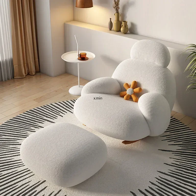Fluffy White Living Room Chair, Modern Cute Ergonomic Floor Lounge Recliner, Meuble Salon Home Furniture Rocking chair Designer