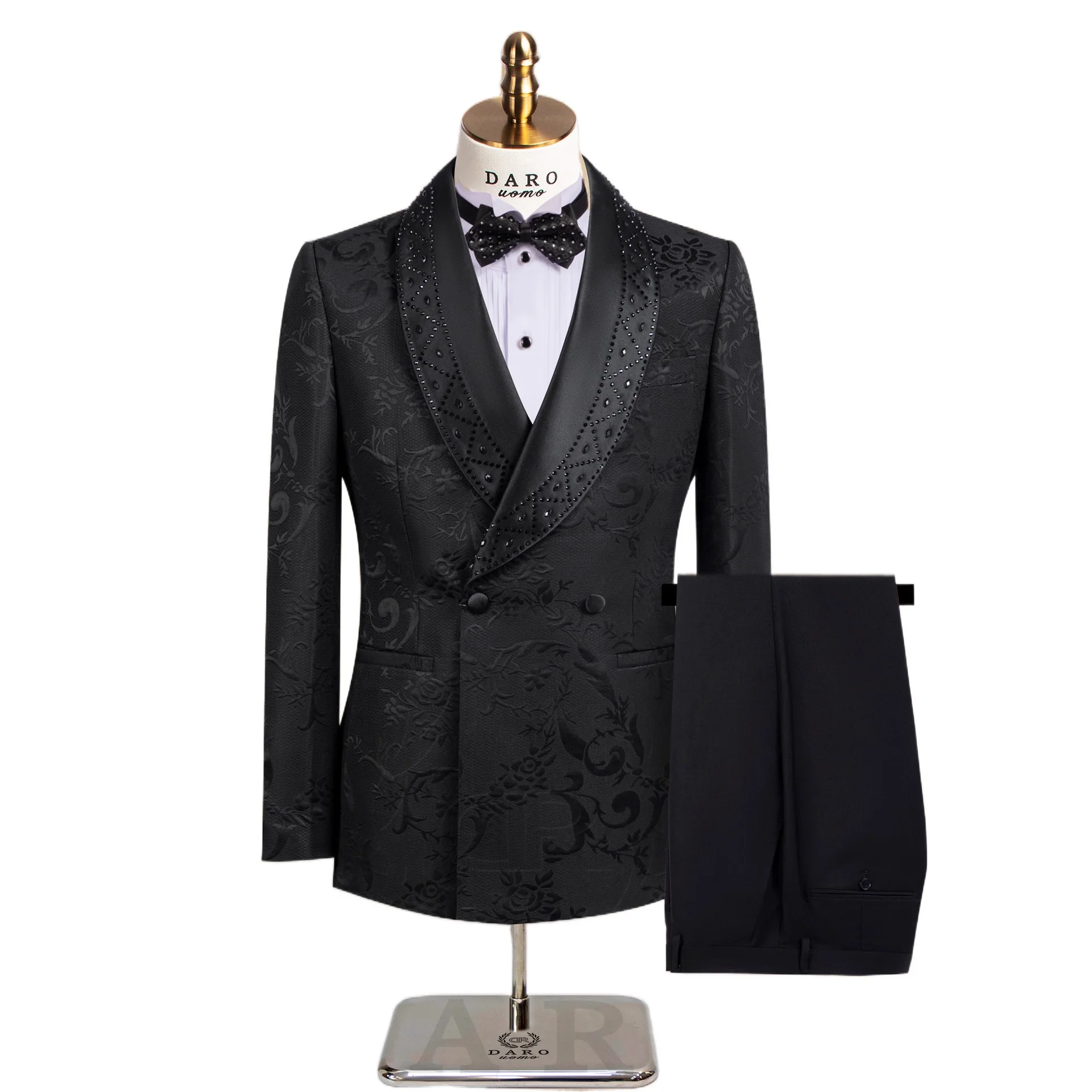 

2026 Black Men Suits for Wedding Jacquard Groom Tuxedos 2 Pieces Jacket Pants Prom Blazers Wedding Suits for Men