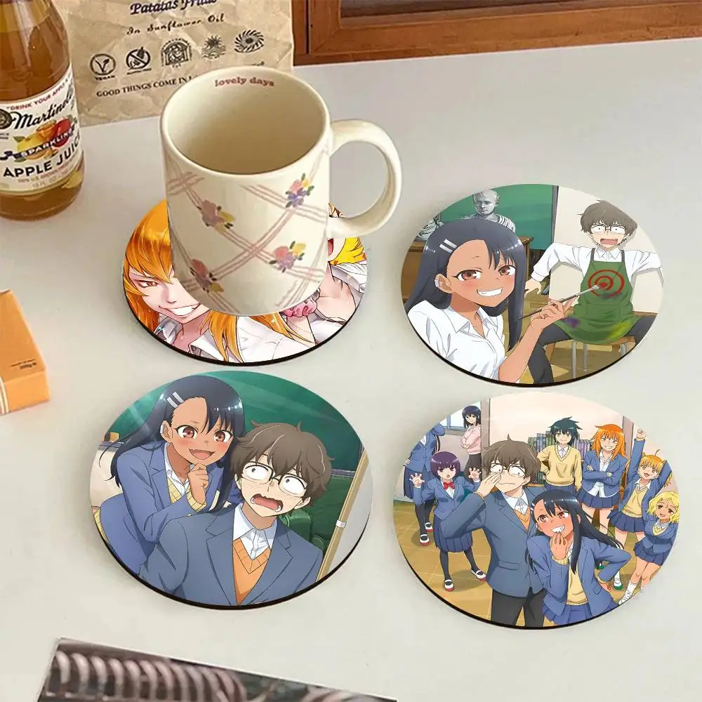 Sous-verres ronds en bois « Comics Dont Toy With Me, Miss Nagatoro », idéaux pour restaurants, cafés et la maison – Cadeau idéal pour les fêtes
