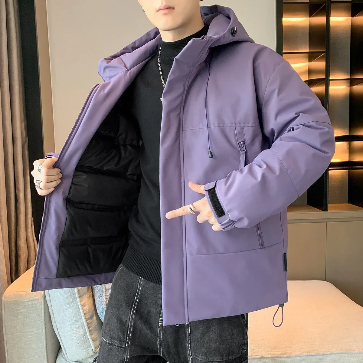 

New 2023 Winter Men's Solid Color White Duck Down Jackets Outwear Warm Loose Hooded Puffer Coat Outdoor Oversized Parkas Clothes