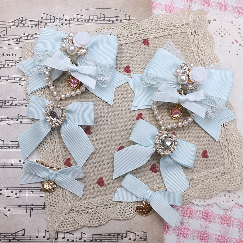 3er-Set Haarschleifen in Pastelltönen für Mädchen, Y2K, romantische Blumen, Strasssteine, Haarspangen für Frauen, trendige, verträumte Lolita-Haarnadeln