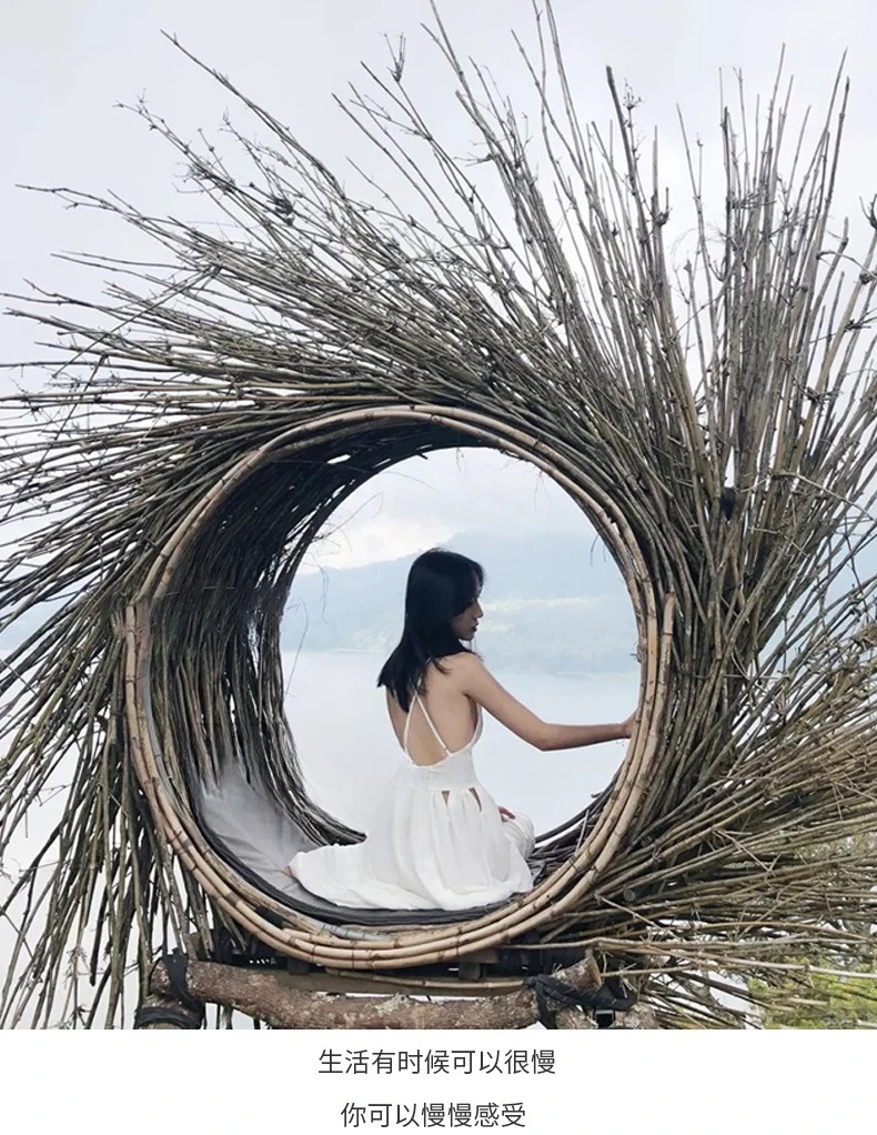 Scenic clock in wedding dress shooting props creative round bed heart nest