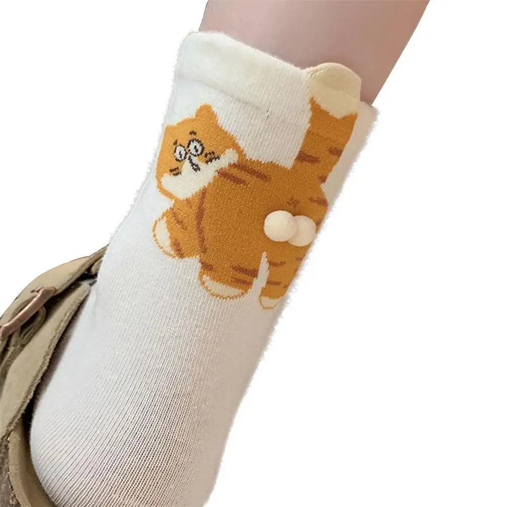 Calzini a metà polpaccio con gatto uovo Design originale dei cartoni animati Punta senza cuciture Comodi calzini in cotone alla moda con animali divertenti