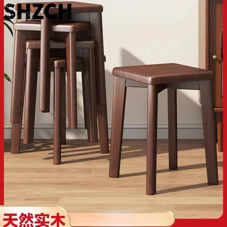 Light Luxury High-end DresserSolid Wood Stool Household Desk Living Room Dining Table Chairs Do Not Take Up Space Can Be Stacked