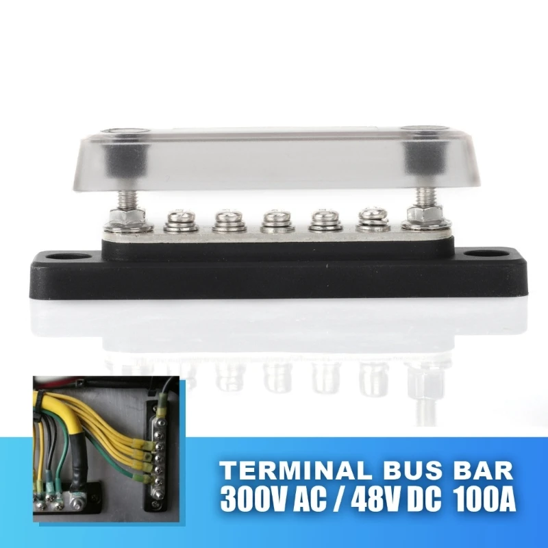 Terminals Block 5 Position Double Row Bus Bar Wire Terminals 100A 48V, Screw Terminals Block Bus Bar for Car Boats