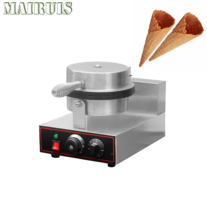 Commercial Ice Cream Cone Maker Non-Stick Coating Iron Plate Waffle Cookies Bake Pan Double-Sided Heating With Timer Make Crepe