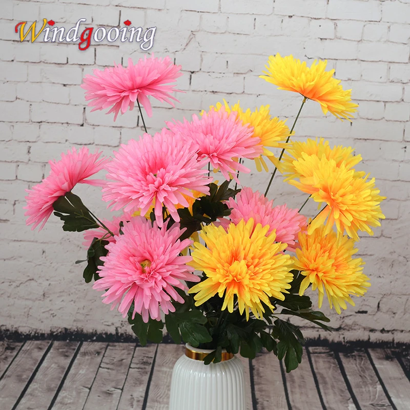 Artifical Silk Big Dragon Claw Chrysanthemum Flower Branch Wedding Floral Arrangement Material Home Table Living Room Decor prop