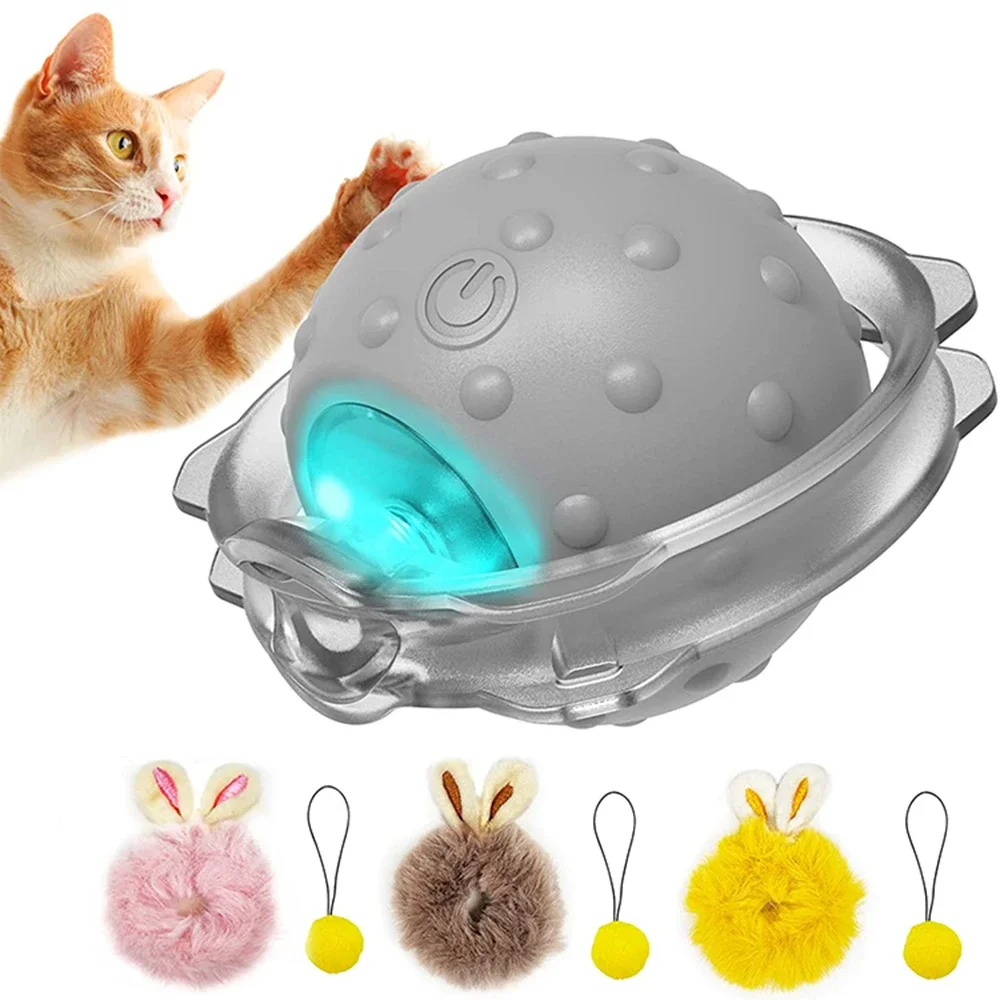 

Rabbit Ear Cat Toy Ball Smart Interactive Cat Toys with Bird Sound LED Light Motion Activate Rolling Ball Cats Toy Flying bird