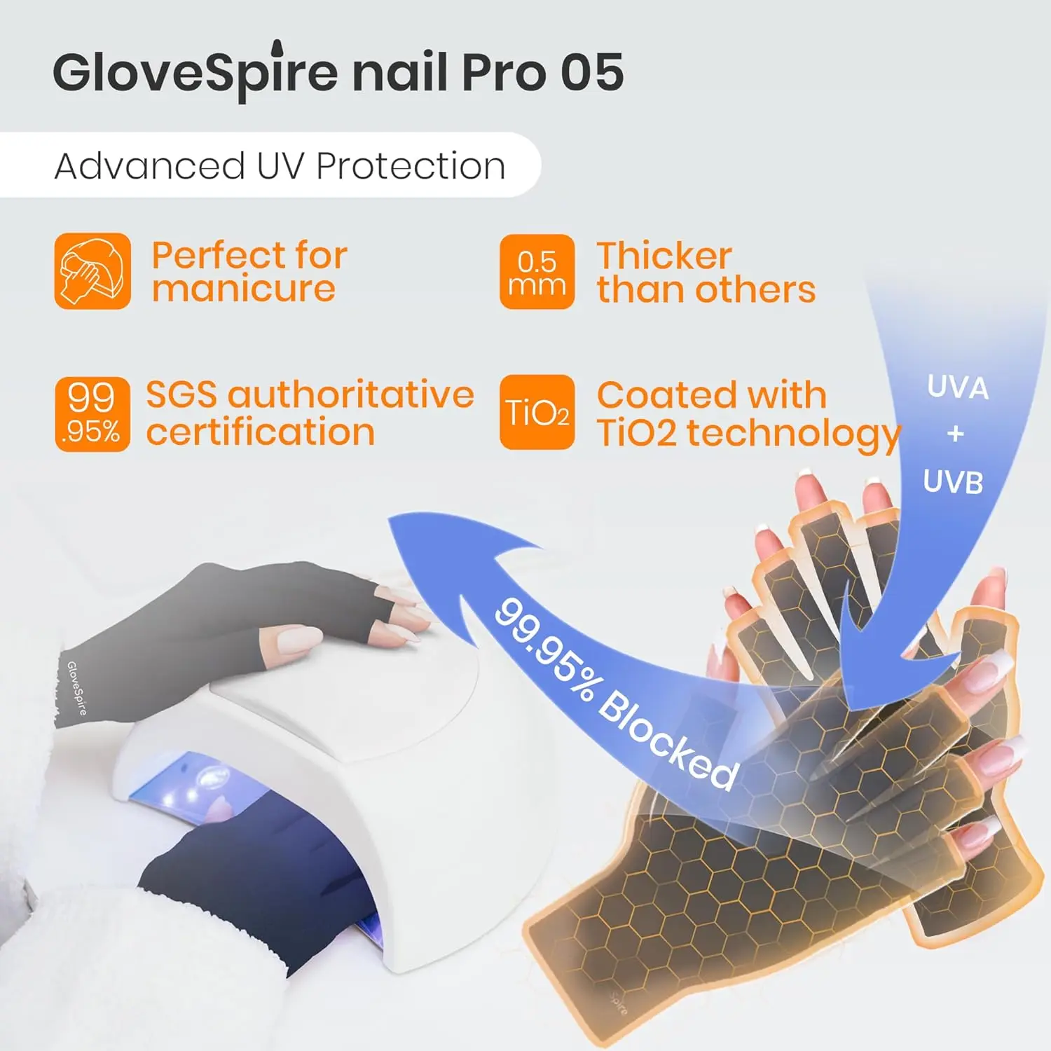 Gants de protection UV pour ongles, UPF50+ sans doigts, noirs, taille unique