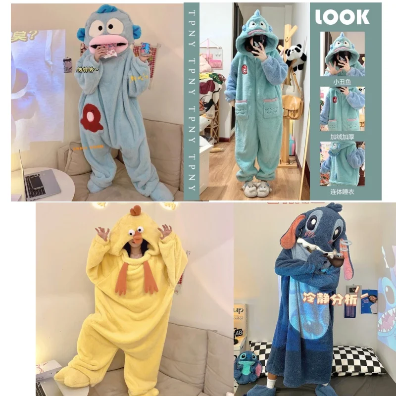 

Sanrio аниме Kawaii Hangyodon пижамы женские коралловые бархатные мягкие теплые осенне-зимние забавные пижамы с героями мультфильмов для пар детский рождественский подарок