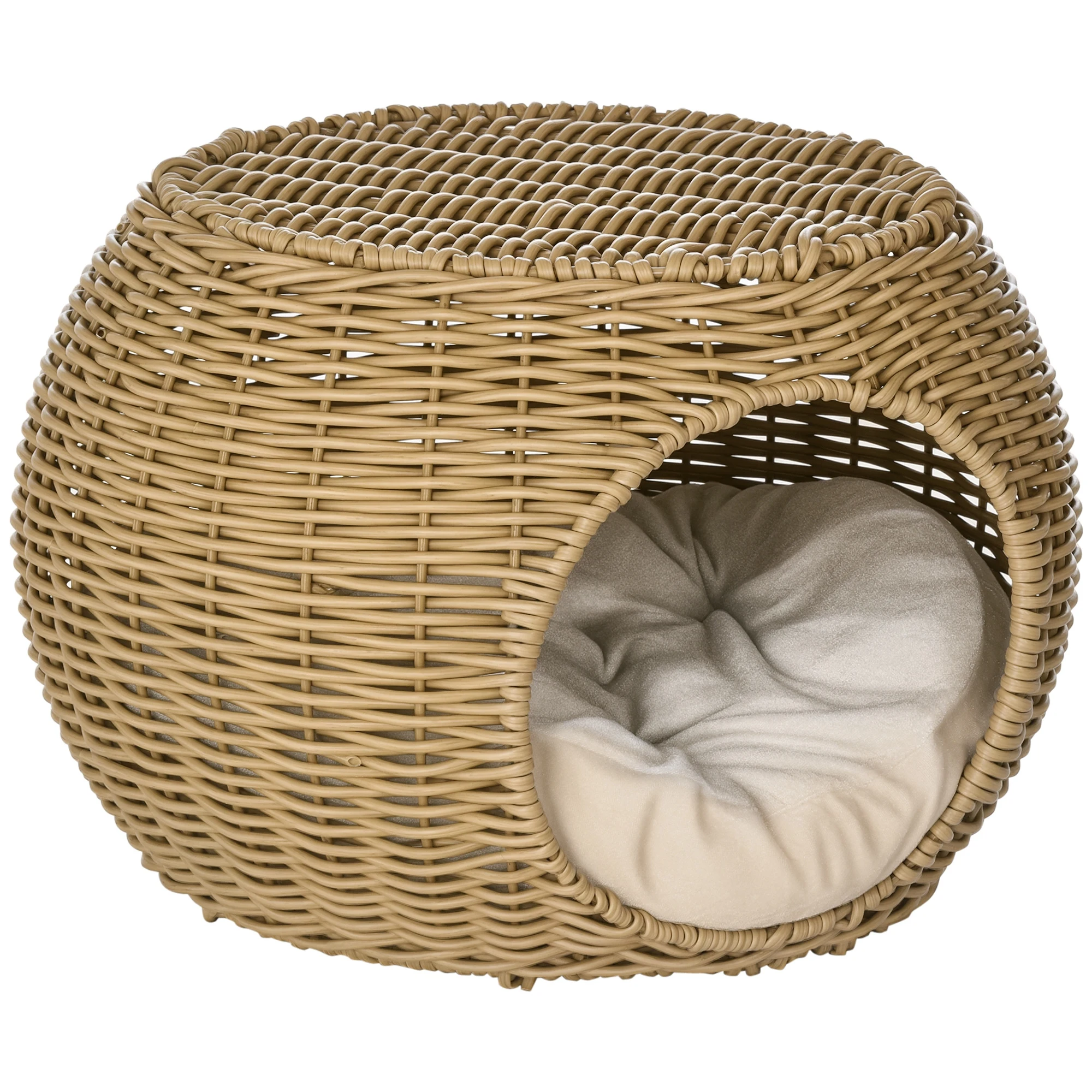 PawHut Cama para gatos, cesta para gatos, nido para gatos, cojín de imitación de resina suave, Ø 40x30 cm, marrón claro