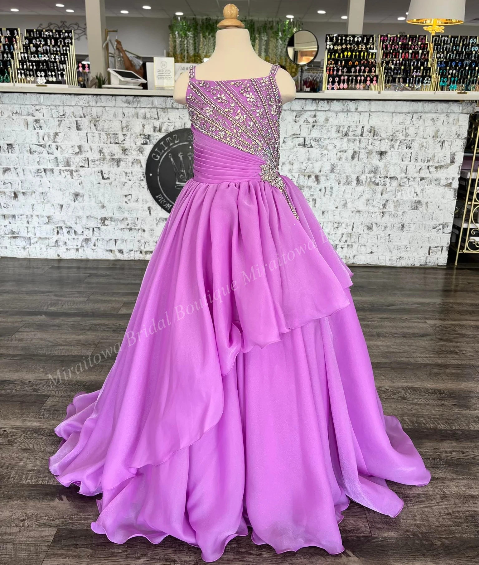 Sukienka na konkurs piękności dla małej dziewczynki, zdobiona koralikami, błękitna, liliowa, szyfonowa, dla niemowląt, dzieci, na urodziny, formalna, koktajlowa, dla nastolatek, Junior Miss