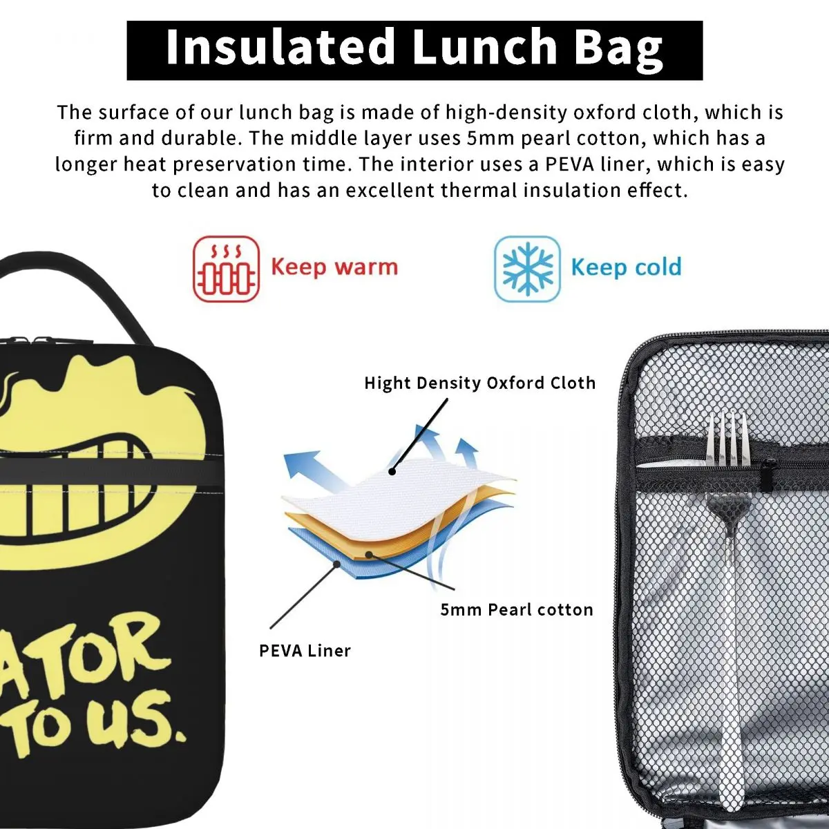 Funny Bendy And Machine Game Accessories Insulated Lunch Bag For Travel Food Container Portable Cooler Thermal Lunch Boxes