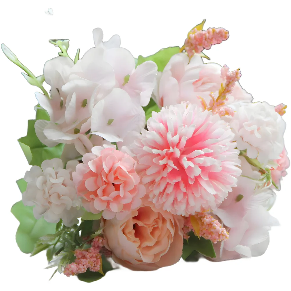 Pink,Blue,White,Purple,Green Silk Flower Bouquet Handmade Craftsmanship Detailed Dyeing Mix Of Peony for daisy Hydrangea