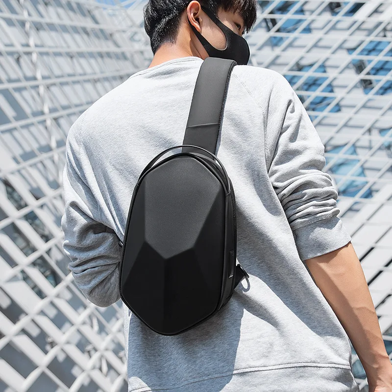 

Simple men's hand-held diagonal cross chest bag black personality round business commuting high-grade chest bag