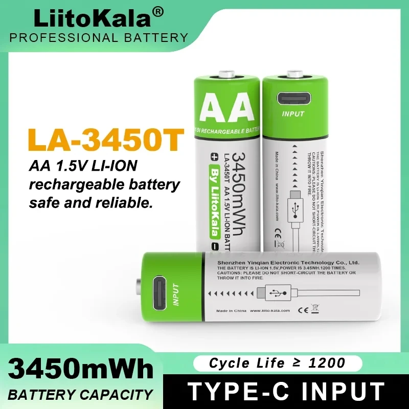 1-20PCS Liitokala AA 1.5V 3450mWh Large Capacity Lithium Rechargeable Battery Type-C USB Fast Charge for Mouse Toy