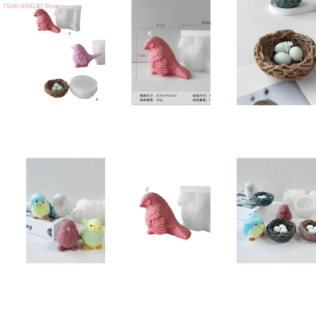 62KE Diy Crystal Drop Gypsum Abrasive Three-dimensional Little Bird Nest Ornaments Pendant Silicone Mold