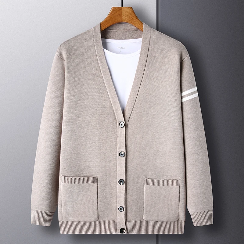 

Winter Men's Knitted Cardigan 2023 New Trend Young Texture Striped Contrast Fashion Cardigan Sweaters