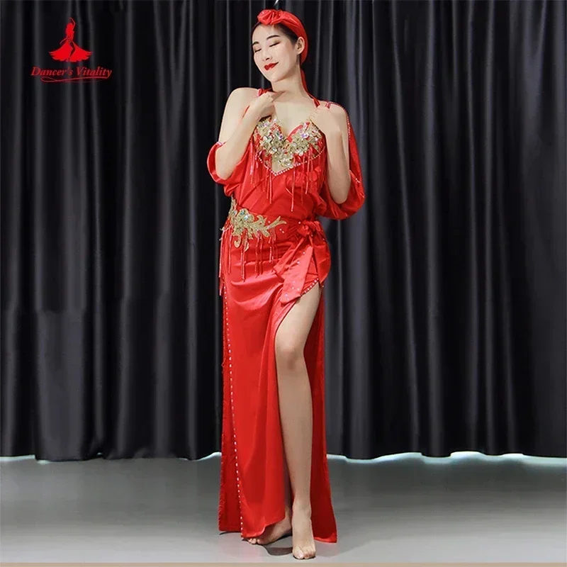 Women Belly Dance Group Competition Dress Slap-Up Diamond Bra Strap Robe Battery Set Oriental Indian Dance Performance Dresses