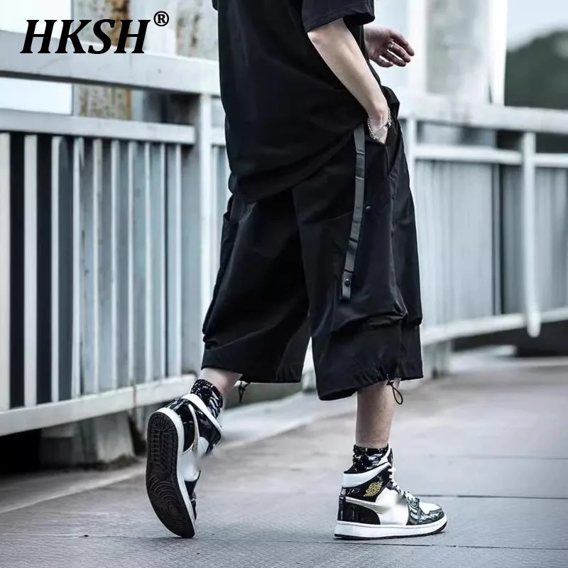 HKSH Summer New Darkwear Capris Men's Tide Punk Loose Wide Leg Half Length Pants China-Chic Y2K Trendy Techwear Shorts HK2898